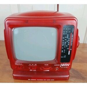 Vintage jWIN JV-TV1011 Strawberry Red Translucent 5" B&W TV AM/FM Radio Untested